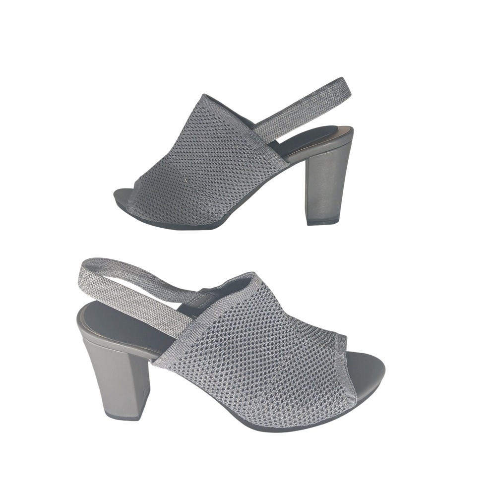 Mysoft Womens Grey Knit Mesh Slingback Block Heel Sandals Open Toe Size 10